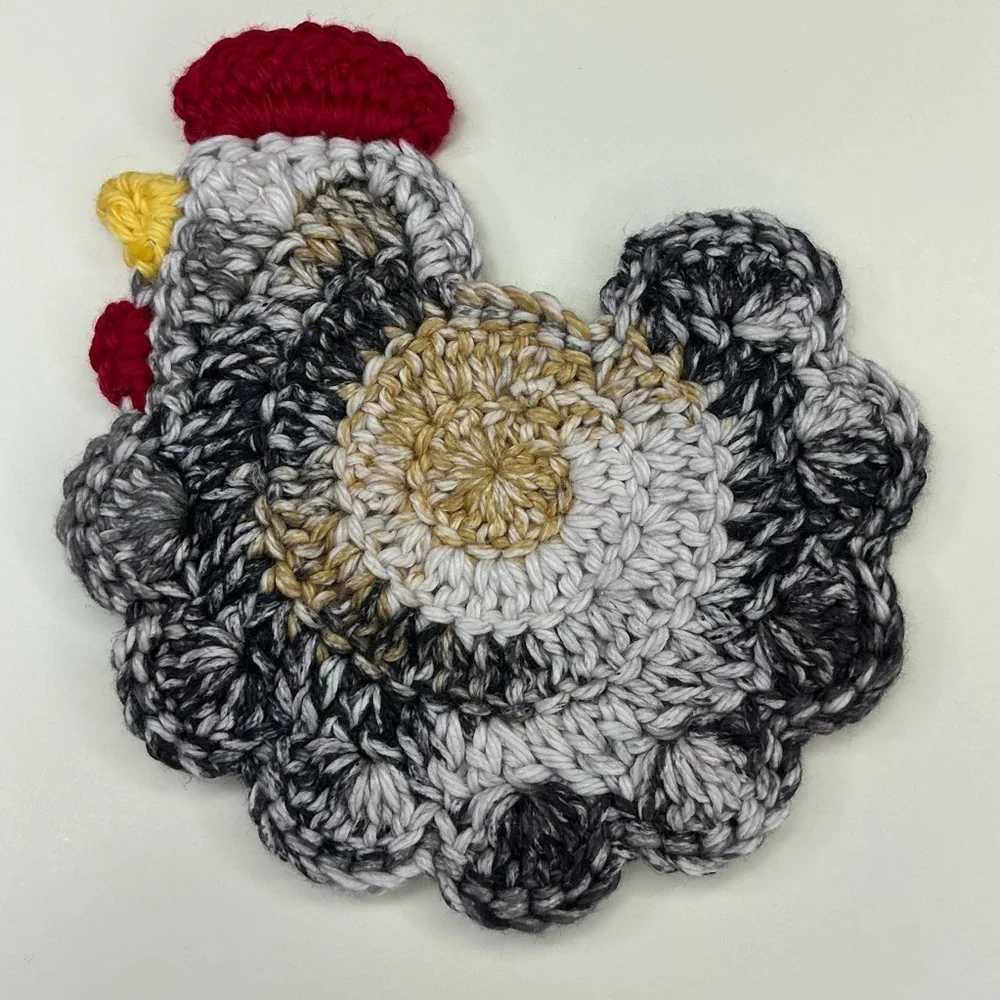 Chicken Cup Mug Coasters Set of‎ 4 Handcrafted Crochet by Seller Cotton